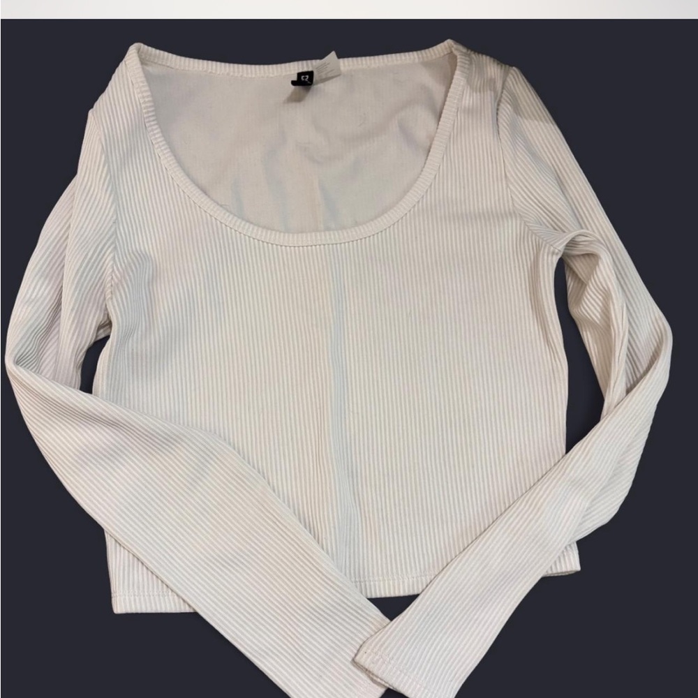 Women's white Ribbed Long Sleeve crop Top